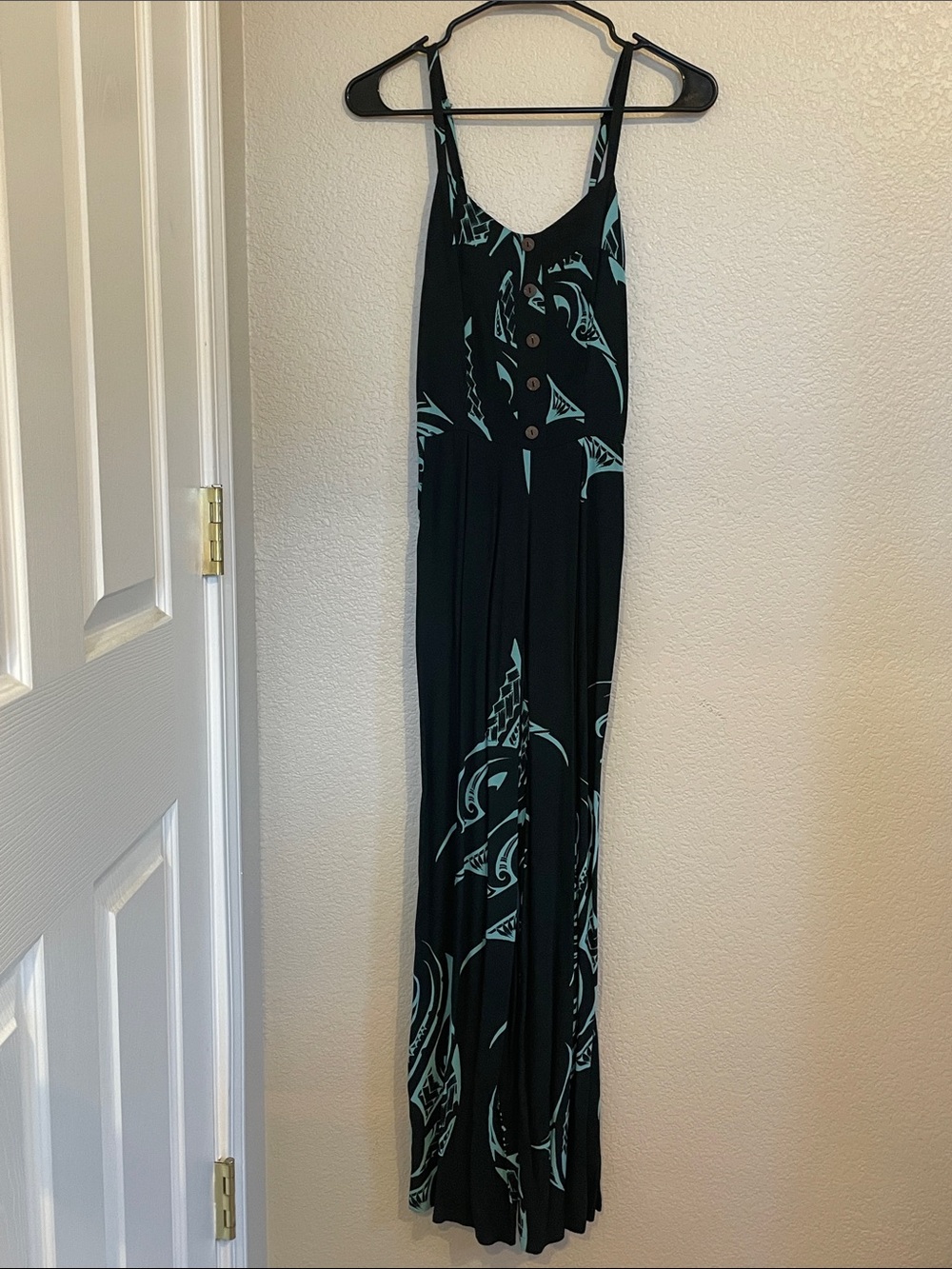 Black & Teal Hawaiian Jumpsuit - Sleeveless V-Neck - Wahine Toa Designs